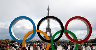 Olympic rings to celebrate the IOC official announcement that Paris won the 2024 Olympic bid are seen in front of the Eiffel Tower, Paris, France, Sept. 16, 2017. (Reuters File Photo)