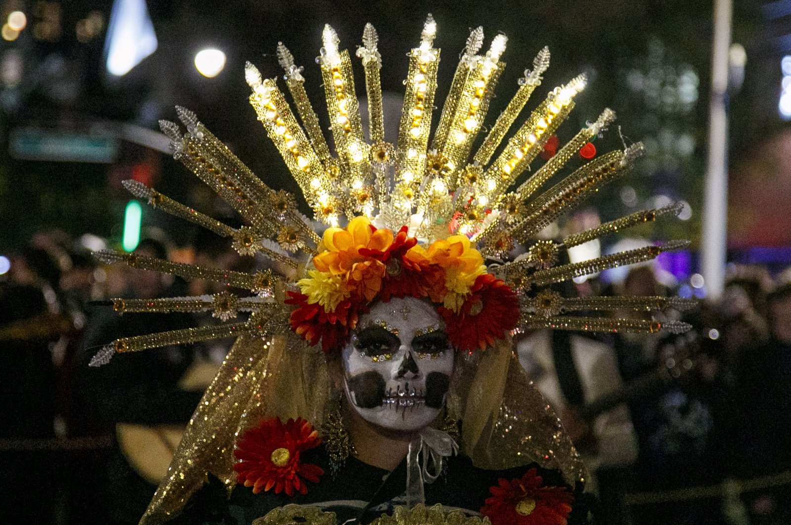 A person dressed for the Day of the Dead marches in the annual New York City Village Halloween Parade on Sixth Avenue in New York, New York, U.S., Oct 31, 2023. (EPA Photo)