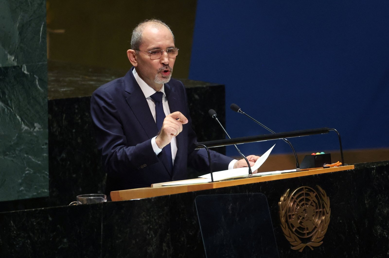 Ayman Safadi, Deputy Prime Minister and Minister for Foreign Affairs of Jordan, speaks to an emergency special session of the United Nations General Assembly on the ongoing conflict between Israel and Hamas at U.N. headquarters in New York City, U.S., Oct. 26, 2023. (Reuters File Photo)