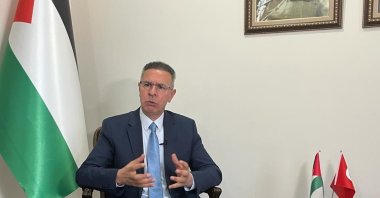 Faed Mustafa, Palestine’s ambassador to Türkiye, is seen during an interview at the embassy in the capital Ankara, Türkiye, Oct. 17, 2023 (IHA Photo)