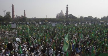 Supporters of Pakistan&#039;s former Prime Minister Nawaz Sharif gather at his arrival after self-imposed exile in London, ahead of the 2024 Pakistani general election, in Lahore, Pakistan Oct. 21, 2023. (Reuters File Photo)