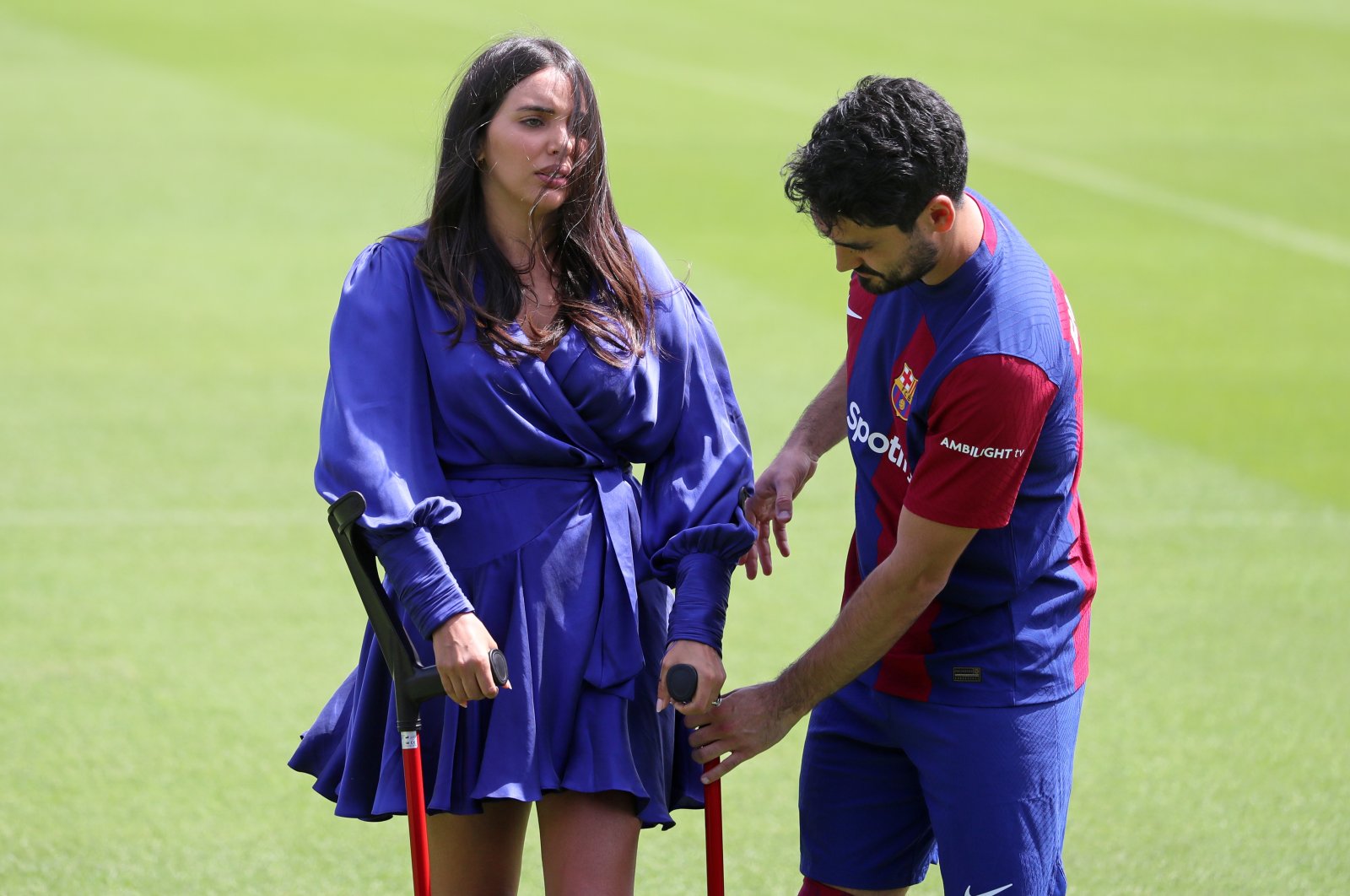 Sara Arfaoui, wife of Ilkay Gündoğan, during the presentation of her husband as a new FC Barcelona player, Barcelona, Spain, July 17, 2023. (Getty Images Photo)