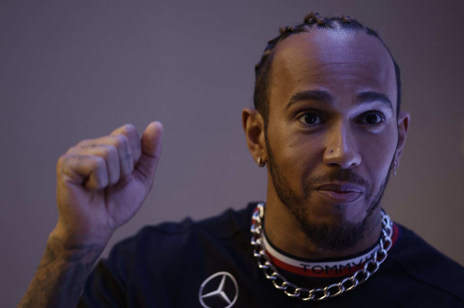 Mercedes&#039; Lewis Hamilton sits for an interview, Sao Paulo, Brazil, Nov. 1, 2023. (Reuters Photo)