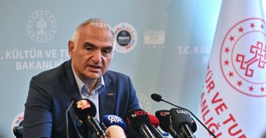 Culture and Tourism Minister Mehmet Nuri Ersoy opens the Efes Culture Road Festival, the 10th stop of the Türkiye Culture Road Festivals, considered among the most comprehensive culture and arts projects in the world, Izmir Culture and Arts Factory, Türkiye, Oct. 28, 2023. (AA Photo)