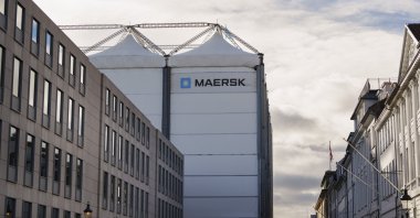 A huge tent covers a construction site of the Danish shipping company Maersk for the expansion of their headquarters in the harbor of Copenhagen, Denmark, Oct. 31, 2023 (EPA Photo)