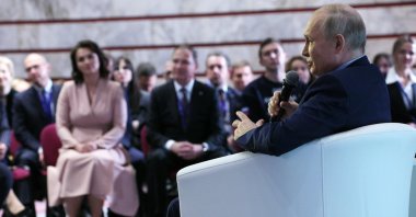 Russian President Vladimir Putin (R) speaks at a meeting in Moscow, Russia, Nov. 3, 2023. (EPA Photo)