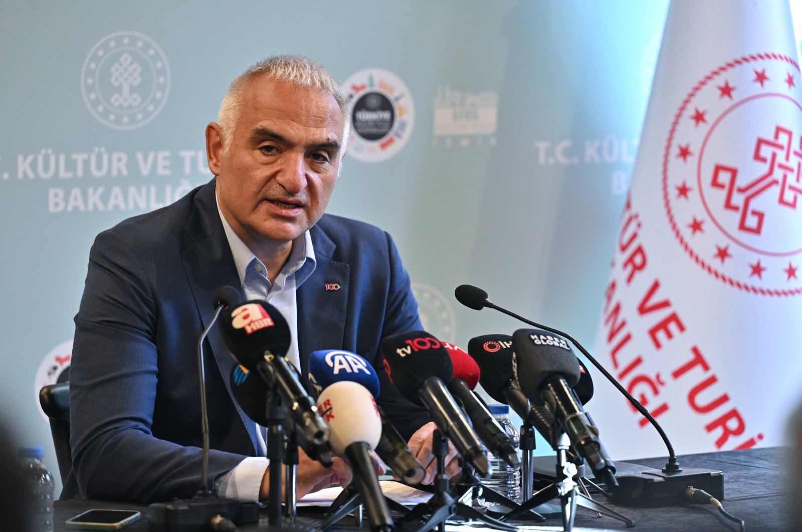 Culture and Tourism Minister Mehmet Nuri Ersoy opens the Efes Culture Road Festival, the 10th stop of the Türkiye Culture Road Festivals, considered among the most comprehensive culture and arts projects in the world, Izmir Culture and Arts Factory, Türkiye, Oct. 28, 2023. (AA Photo)