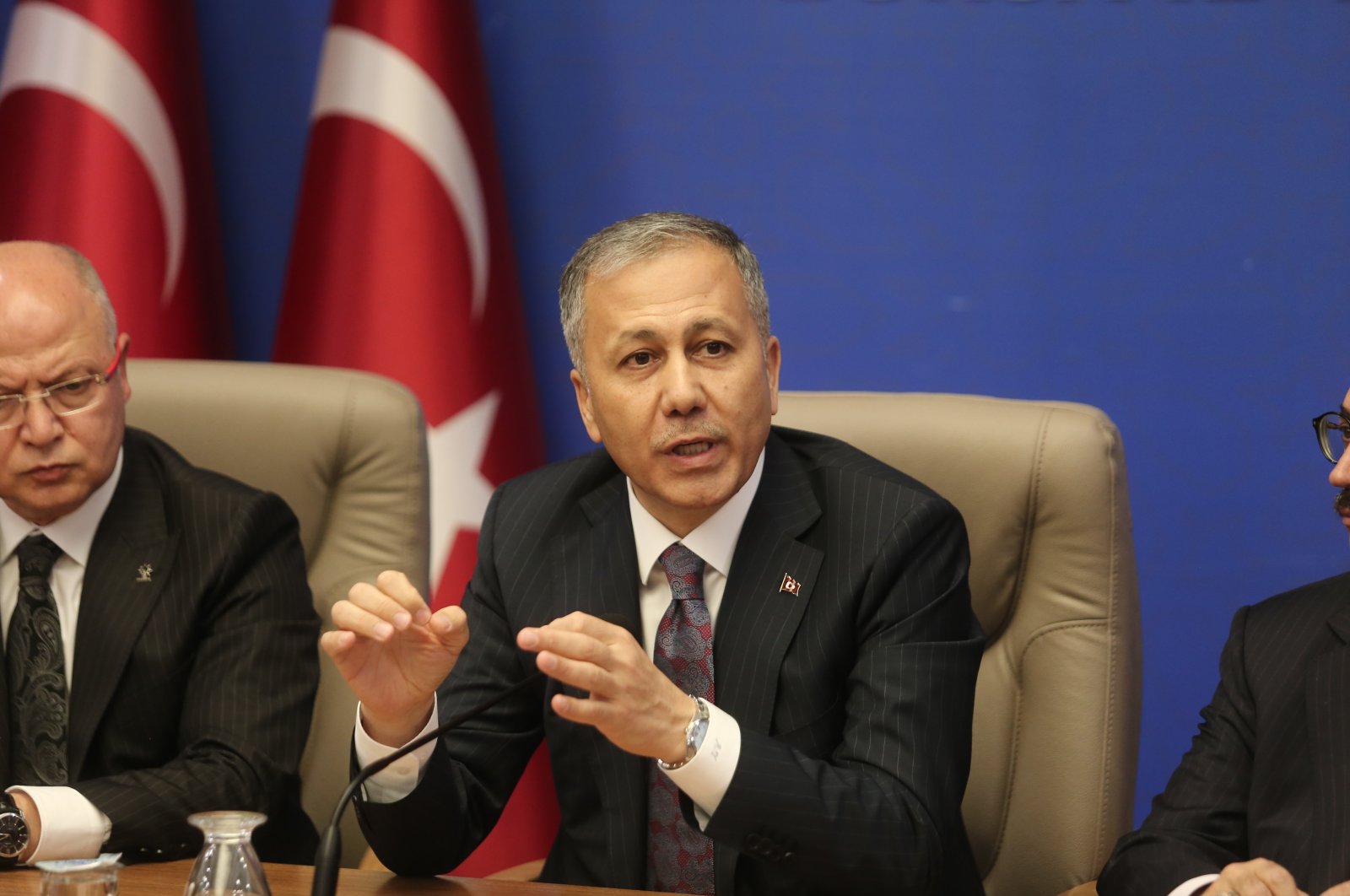 Interior Minister Ali Yerlikaya  is speaking at the AK Party&#039;s Bursa provincial center, Türkiye, Oct.26, 2023 (IHA Photo)
