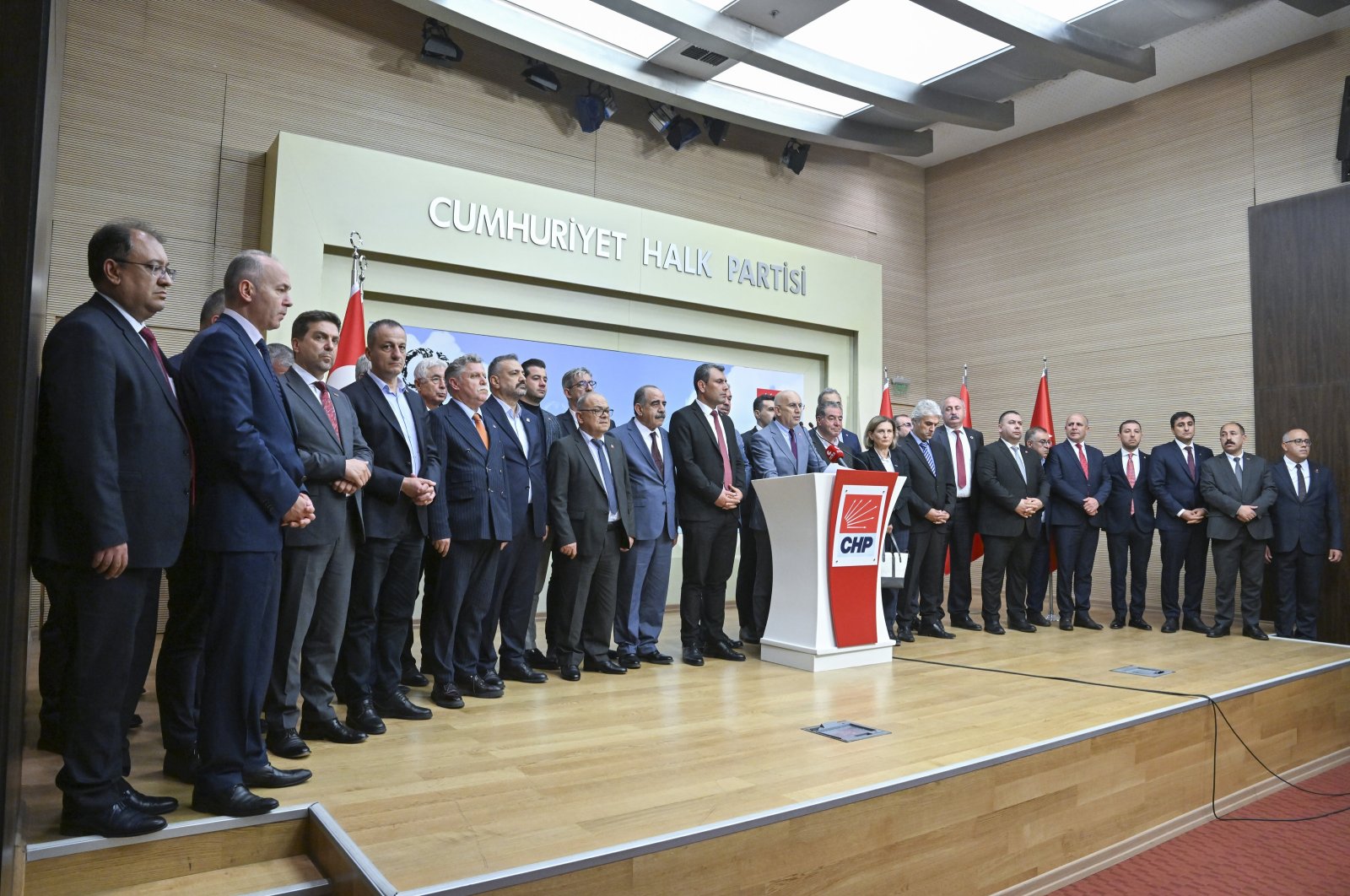 Fifty-five provincial heads of the Republican People’s Party (CHP) are seen at the party headquarters in the capital, Ankara, Türkiye, Nov. 2, 2023. (AA Photo)