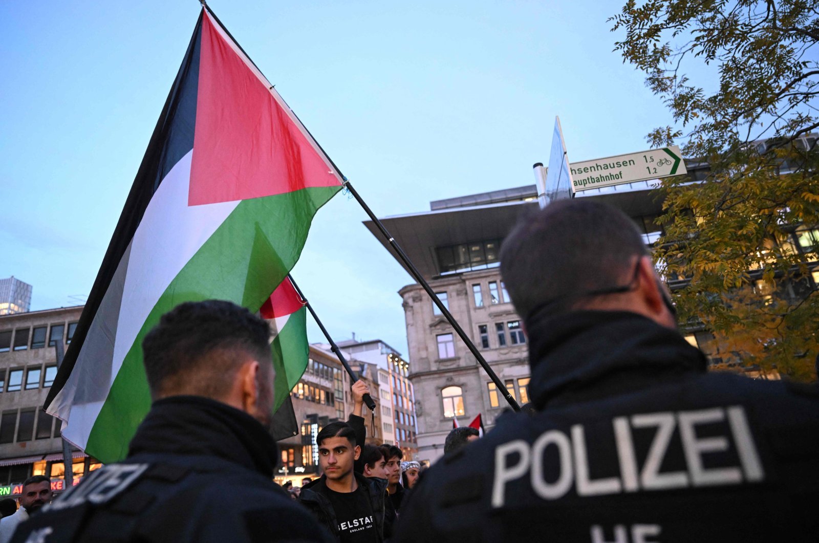 Policemen stand at a pro-Palestinian demonstration in Frankfurt am Main, on Nov. 3, 2023. (AFP Photo)