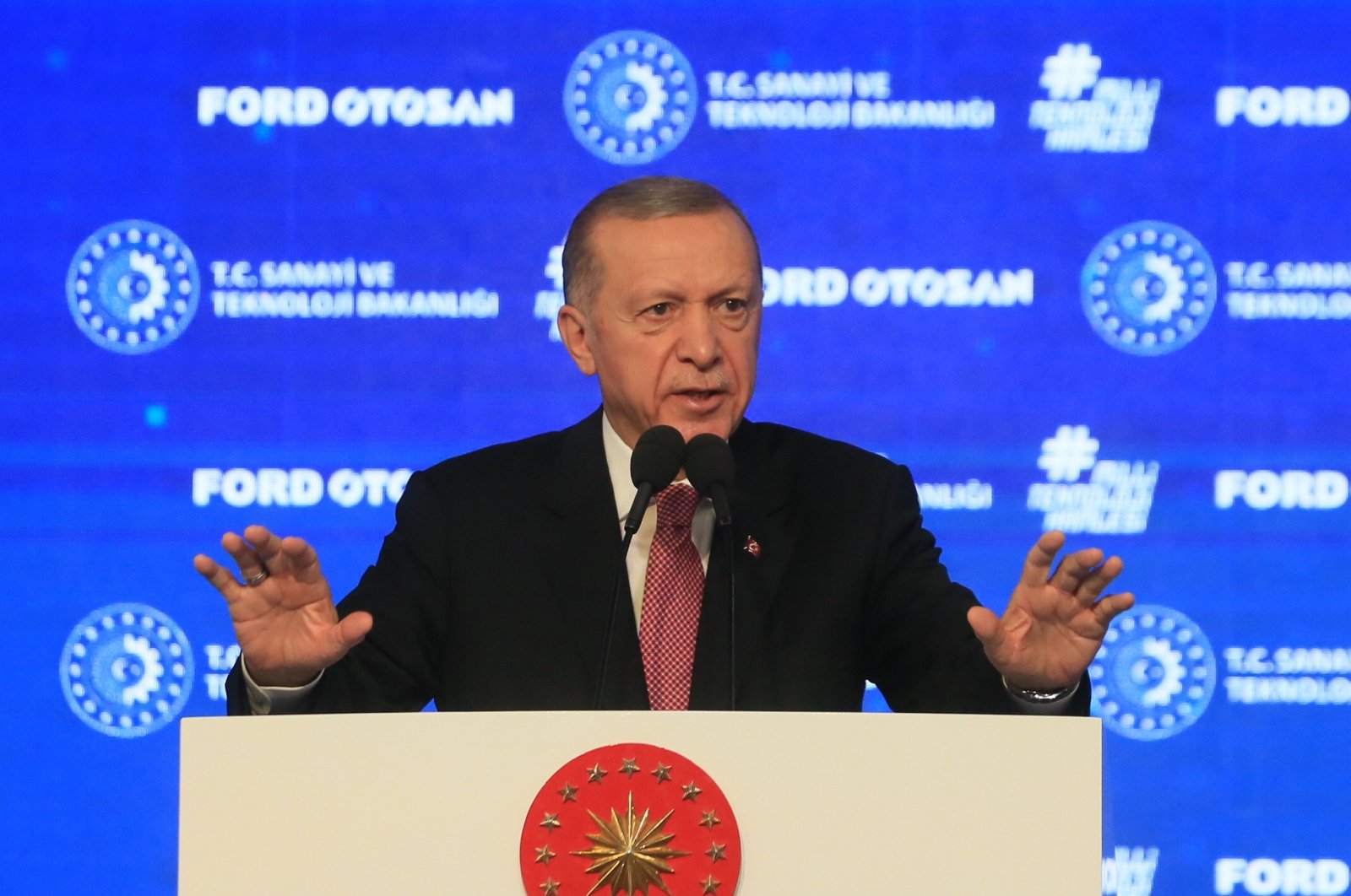 President Recep Tayyip Erdoğan speaks at the inauguration ceremony of the Ford Otosan factory in Kocaeli, Saturday, Nov. 4, 2023. (AA Photo)