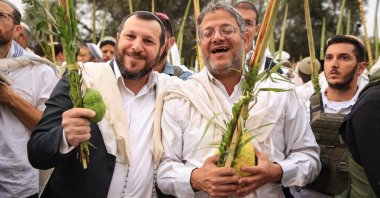 Israeli Heritage Minister Amichay Eliyahu (L) poses with far-right National Security Minister Itamar Ben Gvir, west Jerusalem, Oct. 3, 2023. (Amichay Eliyahu on X)