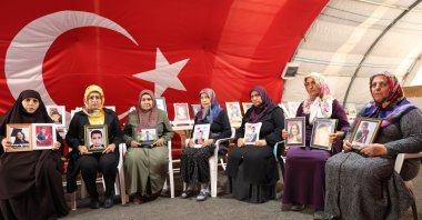 Mothers are seen protesting the PKK in front of the Peoples’ Democratic Party (HDP) headquarters in southeastern Diyarbakır province, Türkiye, Nov. 4, 2023 (IHA Photo)
