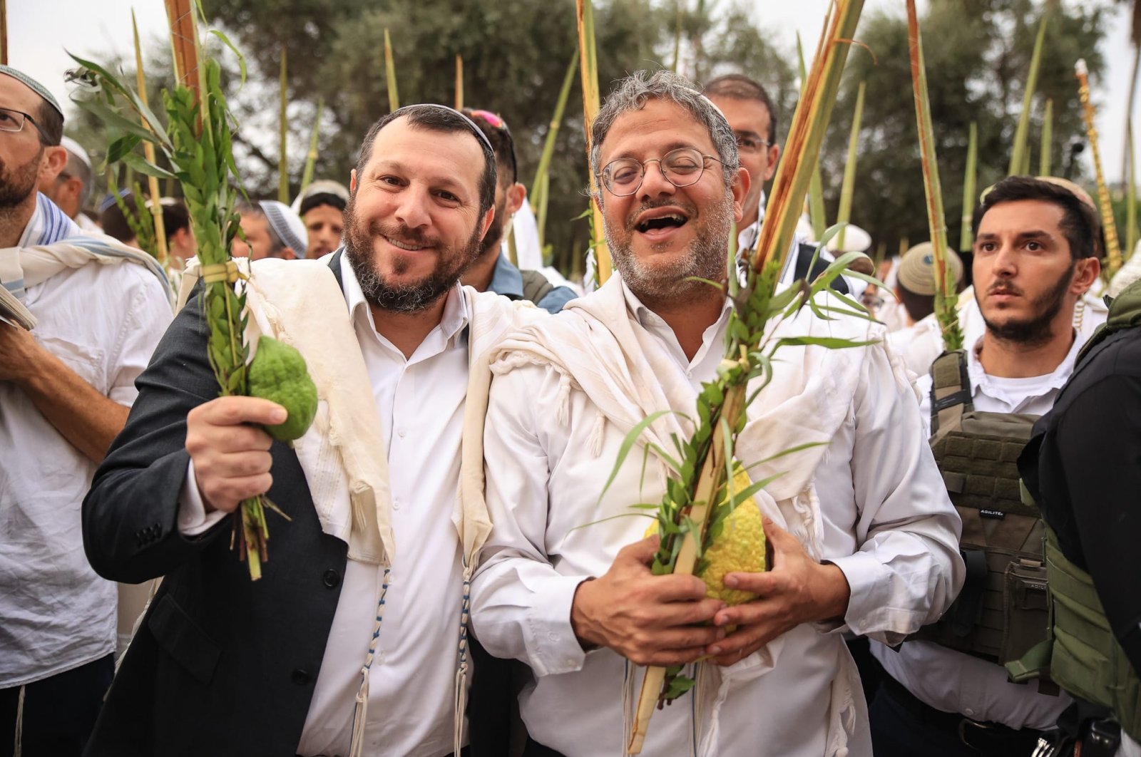 Israeli Heritage Minister Amichay Eliyahu (L) poses with far-right National Security Minister Itamar Ben Gvir, west Jerusalem, Oct. 3, 2023. (Amichay Eliyahu on X)