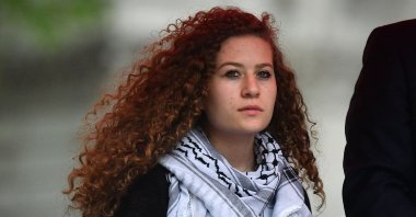 Palestinian activist Ahed Tamimi waits to speak at a rally calling for justice for Palestinians, central London, U.K., May 11, 2019. (AFP Photo)