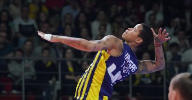Fenerbahçe&#039;s Melissa Vargas in action during the CEV Women&#039;s Champions League Volley 2023 semifinal match against Vakifbank at Burhan Felek Voleybol Salonu, Istanbul, Türkiye, April 13, 2023. (Getty Images Photo)