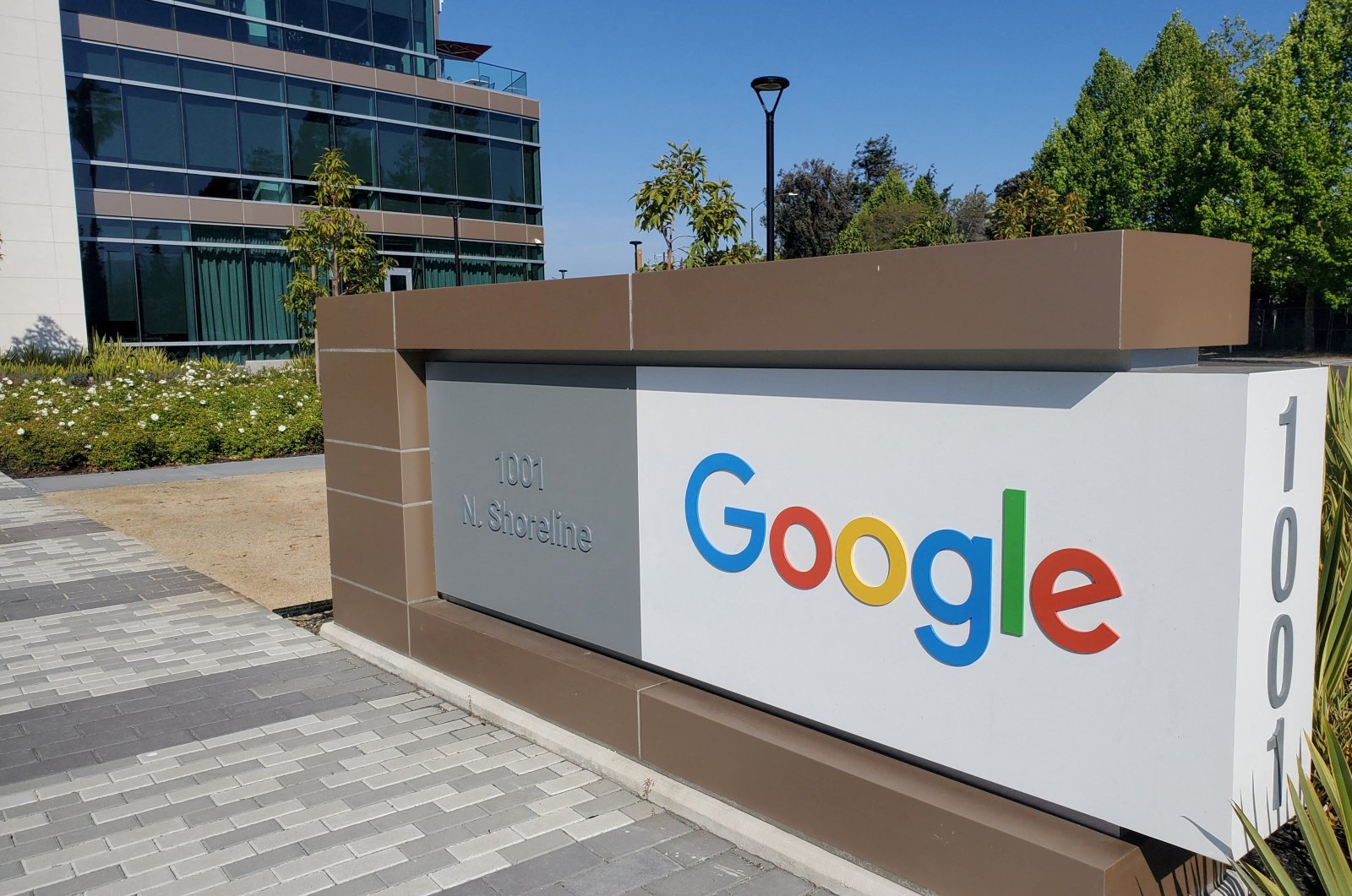 The Google sign is pictured outside an office near the company&#039;s headquarters in Mountain View, California, U.S., May 8, 2019. (Reuters Photo)