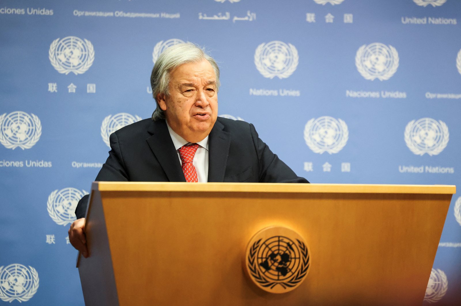 United Nations Secretary-General Antonio Guterres speaks at the United Nations prior to a meeting about the ongoing conflict in Gaza, at the United Nations Headquarters in New York City, U.S., Nov. 6, 2023. (Reuters Photo)