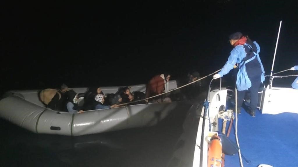 Some 36 irregular migrants are being rescued by the Turkish coast guard in the Aegean Sea, Turkish waters, Nov. 6, 2023 (IHA Photo)