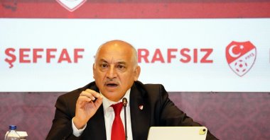 Mehmet Büyükekşi, the president of the Turkish Football Federation (TFF), addresses the recent referee criticisms, Istanbul, Türkiye, Nov. 7, 2023. (IHA Photo)