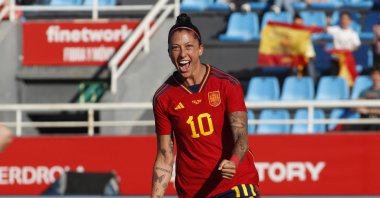 Spain's forward Jenni Hermoso celebrates scoring a goal during the women's international friendly football match between Spain and Norway at the Can Misses stadium, Ibiza, Spain, April 6, 2023. (AFP Photo)