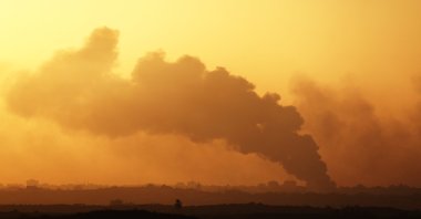 Smoke rises from the town of Beit Hanoun in the northern part of the Gaza Strip as a result of an Israeli airstrike, as seen from Sderot, Israel, Nov. 7, 2023. (EPA Photo)