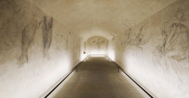 A handout photo made available by the Musei del Bargell press office show Michelangelo's secret room, a small room containing a series of drawings attributed to Buonarroti, located under the Medici Chapels of Florence, Italy, Oct. 31, 2023. (EPA Photo)