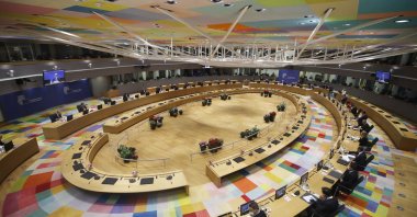 EU leaders gather in a main room during an EU summit at the European Council building in Brussels, Belgium, June 24, 2021. (AP Photo) 