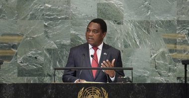 President of Zambia Hakainde Hichilema addresses the 77th session of the United Nations General Assembly at U.N. headquarters in New York, USA,Sept. 21, 2022. (AP Photo)