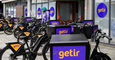 Bikes are parked outside a store of the fast grocery deliverer Getir in Rotterdam, Netherlands, Feb. 8, 2022. (Reuters Photo)