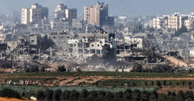 A view of buildings destroyed in the north of the Gaza Strip following Israeli bombardment amid the ongoing battles between Israel and the Palestinian group Hamas, along the border with Palestine, southern Israel, Nov. 8, 2023. (AFP Photo)
