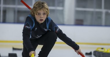 A Turkish curler trains at the Ümitköy Sports Complex, Ankara, Türkiye, Nov. 5, 2023. (AA Photo)