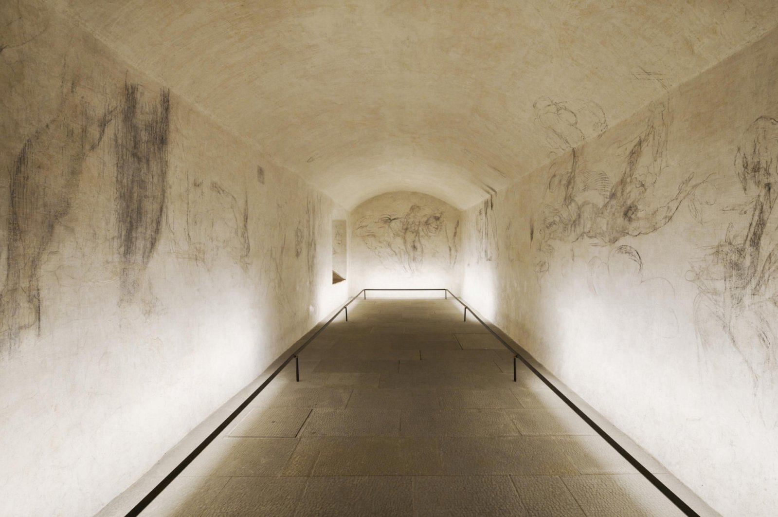 A handout photo made available by the Musei del Bargell press office show Michelangelo&#039;s secret room, a small room containing a series of drawings attributed to Buonarroti, located under the Medici Chapels of Florence, Italy, Oct. 31, 2023. (EPA Photo)