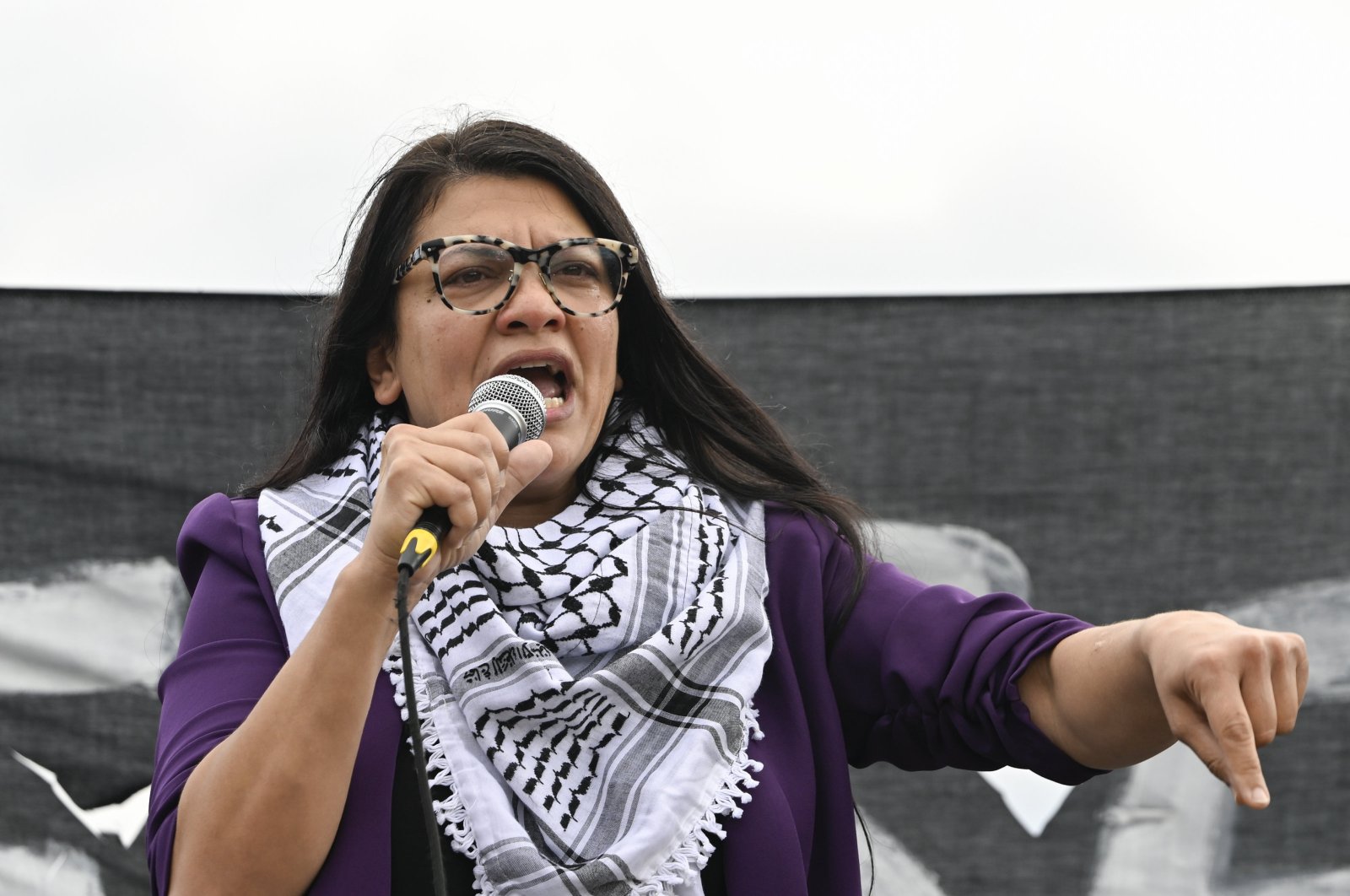 Palestinian American Congresswoman Rashida Tlaib speaks at a rally against Israeli violence in Washington, D.C., U.S., Oct. 18, 2023. (AA Photo)