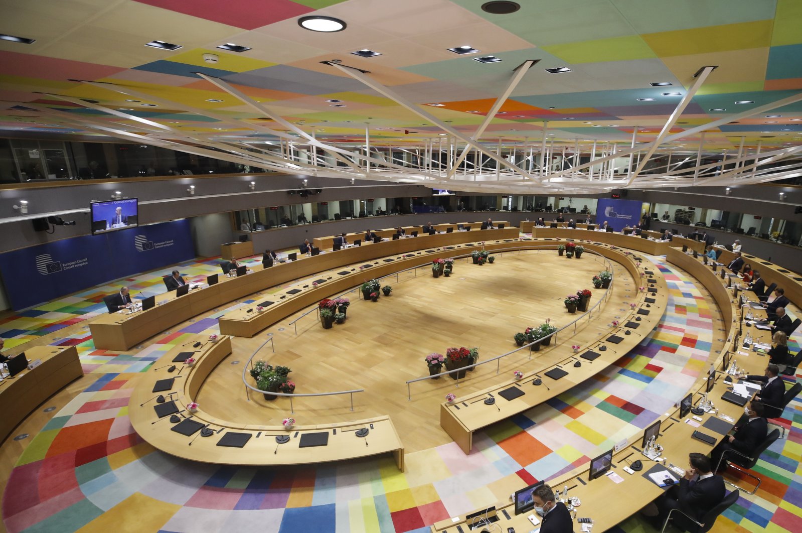 EU leaders gather in a main room during an EU summit at the European Council building in Brussels, Belgium, June 24, 2021. (AP Photo) 