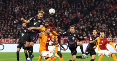 Bayern Munich's Harry Kane scores the team's first goal during the UEFA Champions League match against Galatasaray at Allianz Arena, Munich, Germany, Nov. 8, 2023. (Getty Images Photo)