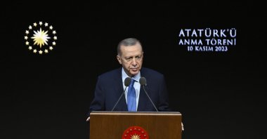 President Erdoğan speaks at an event in the capital, Ankara, Türkiye, Nov.
10, 2023. (AA Photo)