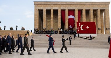 President Recep Tayyip Erdoğan, other dignitaries and politicians pay a visit to Anıtkabir, Mustafa Kemal Atatürk's mausoleum in the capital Ankara, Türkiye, Nov. 10, 2023. (AA Photo)
