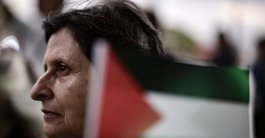 A person participates in a march in favor of the freedom of the Palestinian people and against the Israeli bombings of Gaza, in San Jose, Costa Rica, Nov. 9, 2023. (EPA Photo)