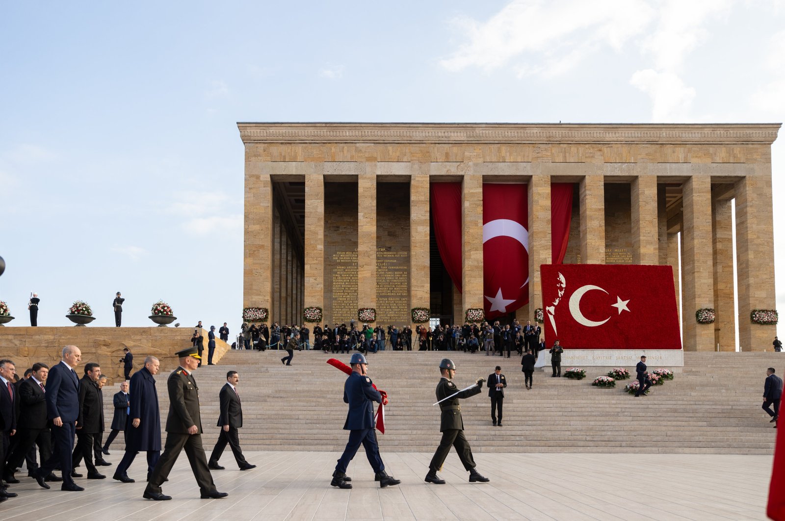 President Recep Tayyip Erdoğan, other dignitaries and politicians pay a visit to Anıtkabir, Mustafa Kemal Atatürk&#039;s mausoleum in the capital Ankara, Türkiye, Nov. 10, 2023. (AA Photo)