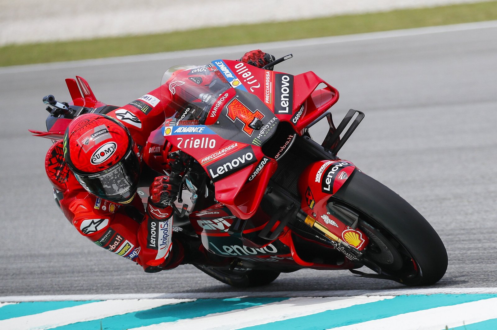 Italian MotoGP rider Francesco Bagnaia of Ducati Lenovo Team in action during the first practice session of the Malaysia Motorcycling Grand Prix 2023 at the Petronas Sepang International Circuit, Sepang, Malaysia, Nov. 10, 2023. (EPA Photo)