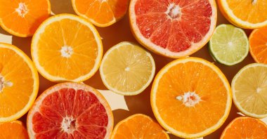 The pattern of slices citrus-fruit of Lemons, oranges, grapefruit, lime. (Getty Images Photo)