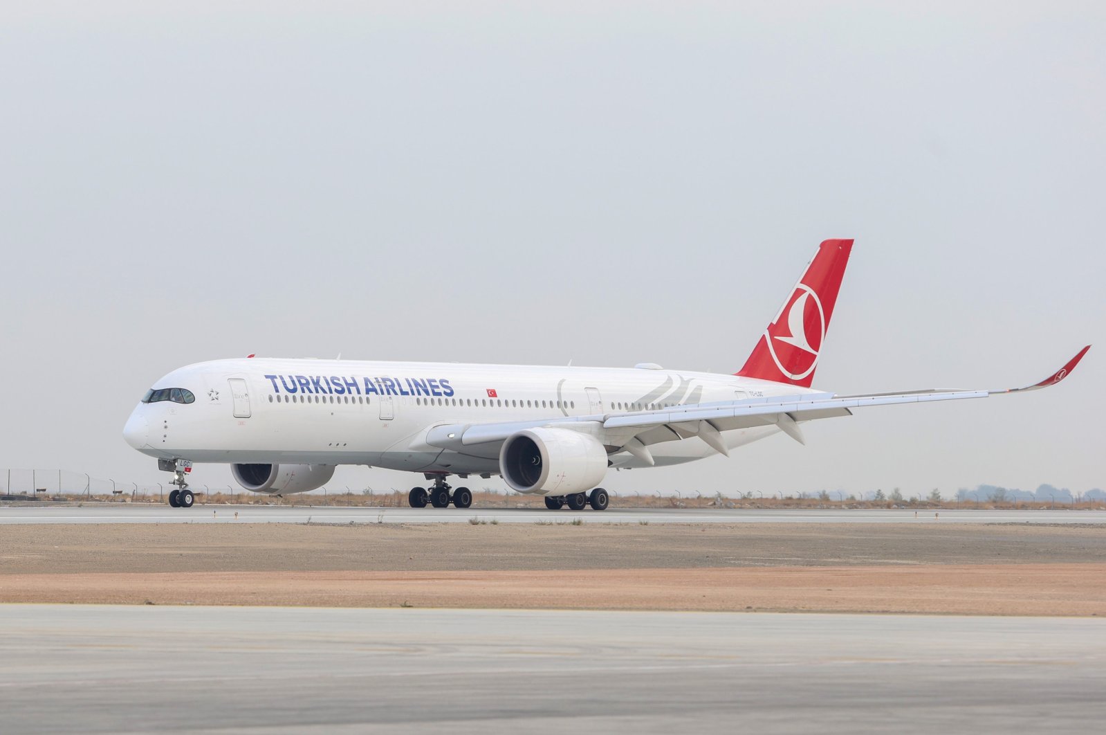 Widebody Turkish Airlines aircraft is photographed upon landing at Ercan Airport, Lefkoşa (Nicosia), Turkish Republic of Northern Cyprus, Nov. 1, 2023. (AA Photo)