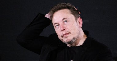 U.S. tech entrepreneur Elon Musk, owner of Tesla, SpaceX and X, gestures as he attends a conversation event with British Prime Minister Rishi Sunak (unseen) in central London, U.K., Nov. 2, 2023. (EPA Photo)