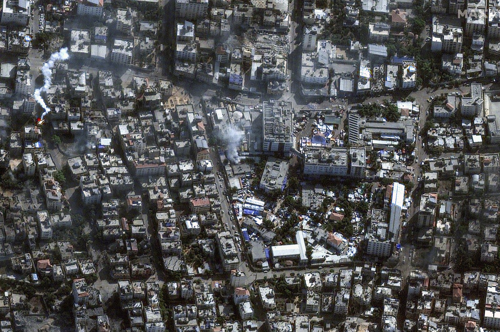 This satellite image shows the Al-Shifa hospital and its surroundings in Gaza City, Palestine, Nov. 11, 2023. (AP Photo)