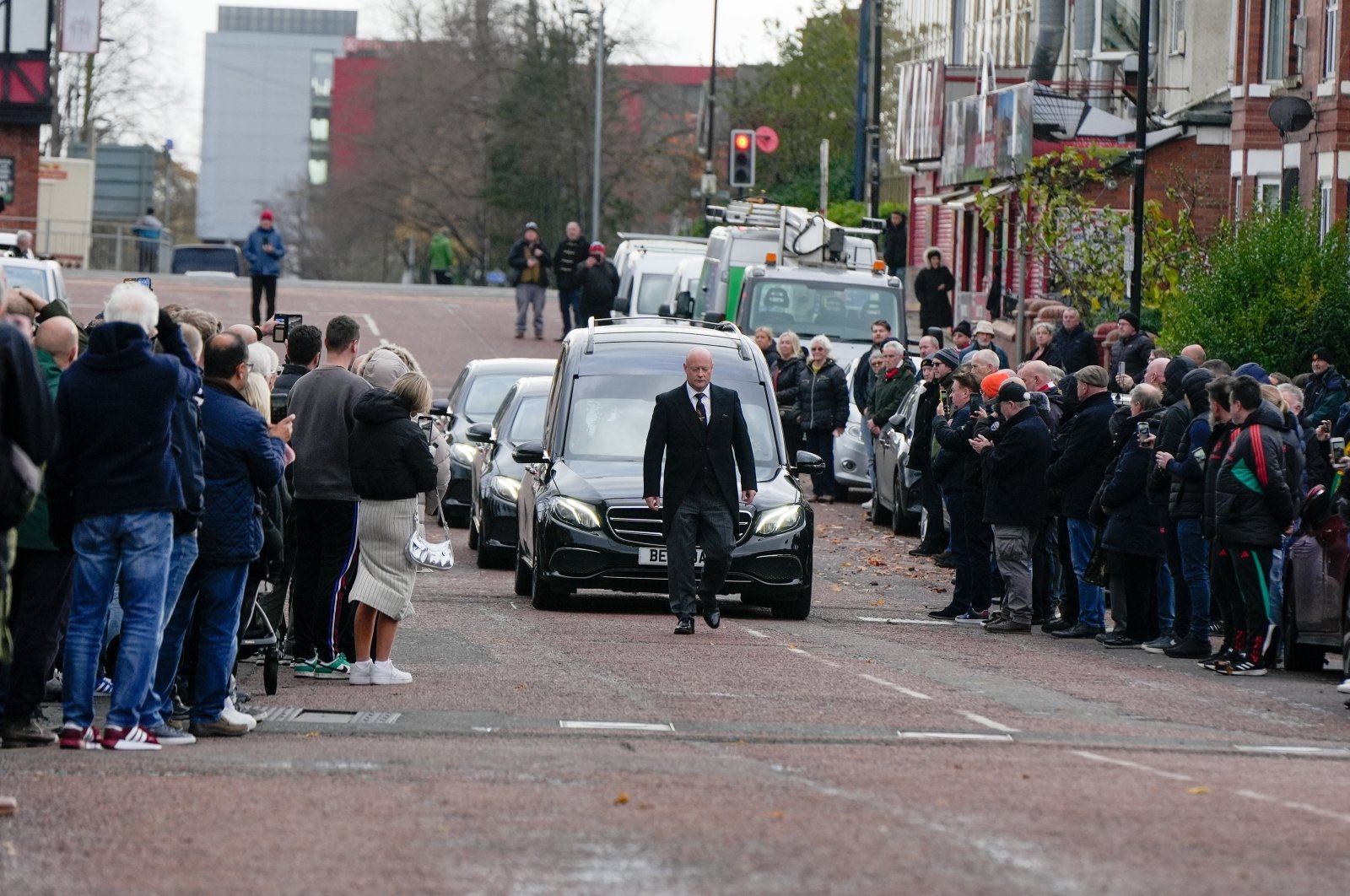 The hearse arrives ahead of the funeral of Sir Bobby Charlton at Manchester Cathedral, Manchester, U.K., Nov. 13, 2023. (AA Photo)