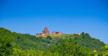 Gandzasar Monastery nested on top of a hill, Karabakh, Azerbaijan, June 3, 2019. (Getty Images Photo)