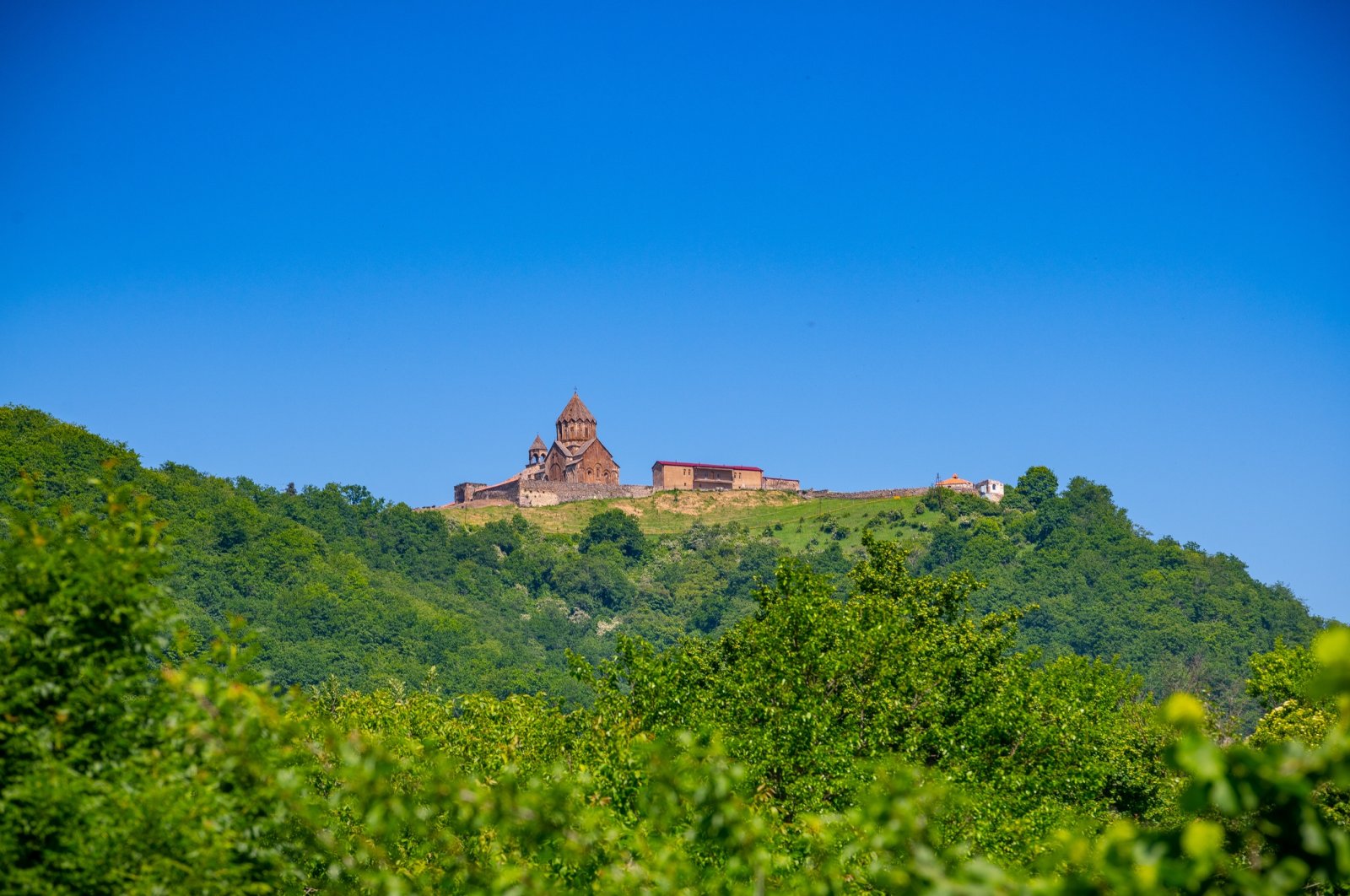 Gandzasar Monastery nested on top of a hill, Karabakh, Azerbaijan, June 3, 2019. (Getty Images Photo)