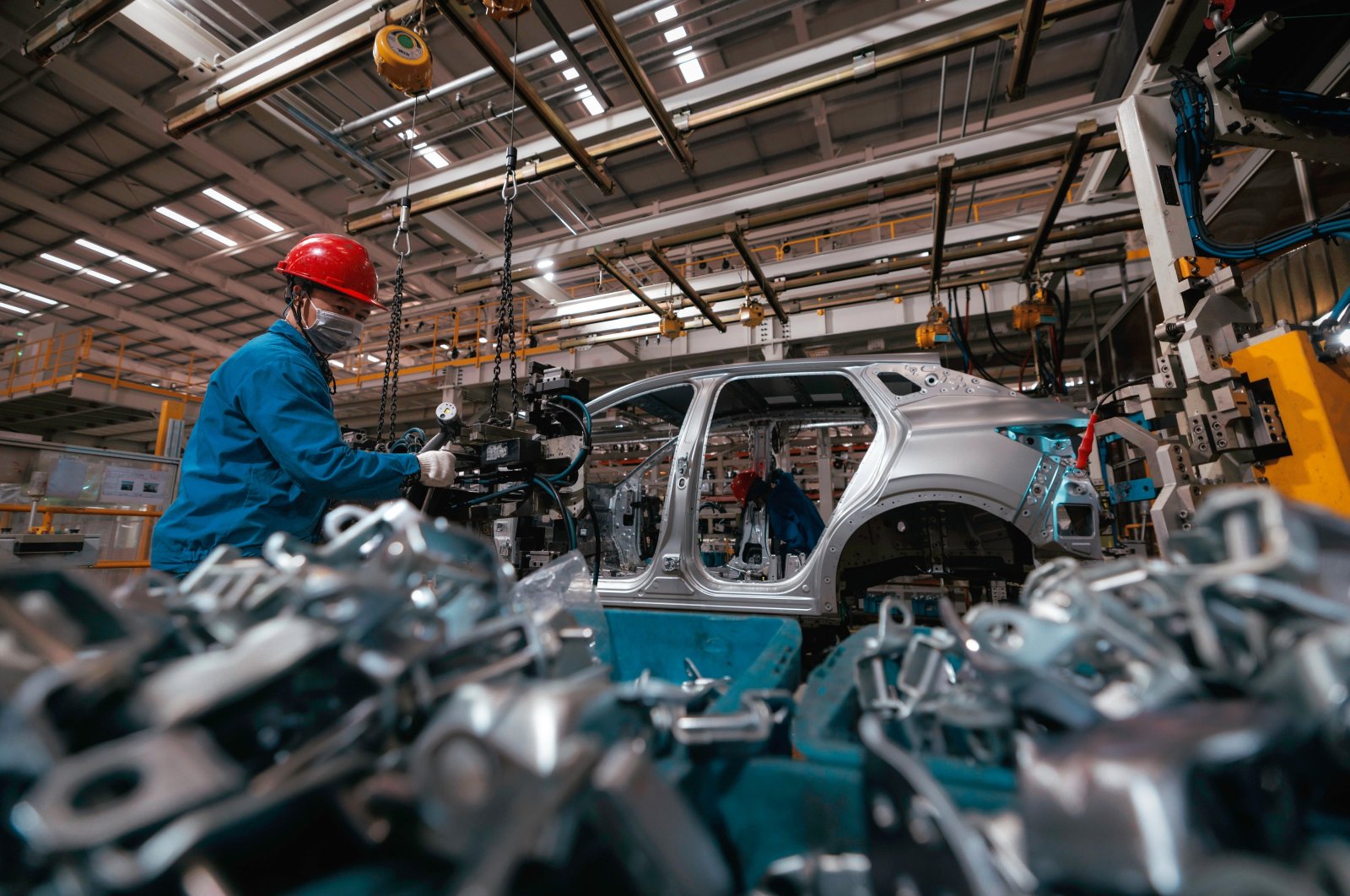 People work in the BYD electric car factory in Changzhou, Jiangsu Province, China, Nov. 14, 2023. (EPA Photo)