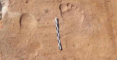 Child footprints, dating back 1,900 years, were unearthed during the excavations in the Stratonikeia in the Yatağan district of Muğla, Türkiye, Nov. 9, 2023. (AA Photo)